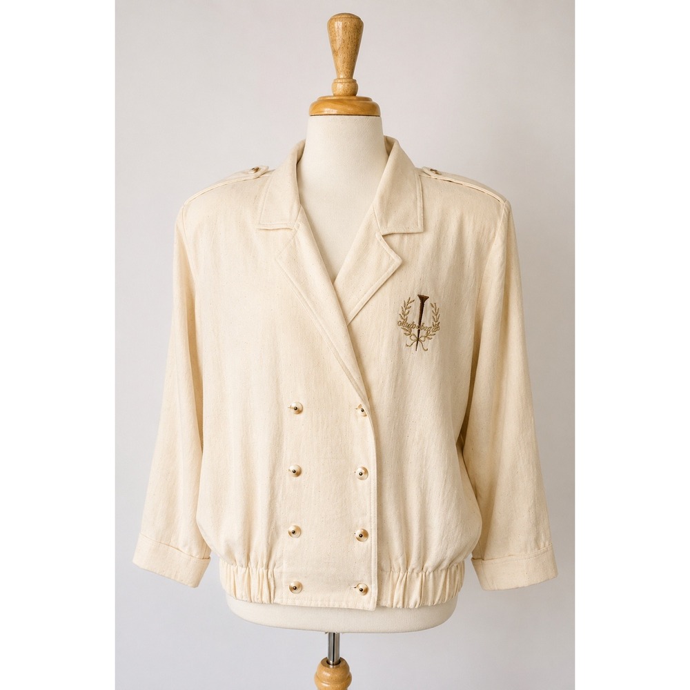 Vintage 100% Silk Oversized Blouson Jacket Cream Double‎ Breasted Made Canada XL
